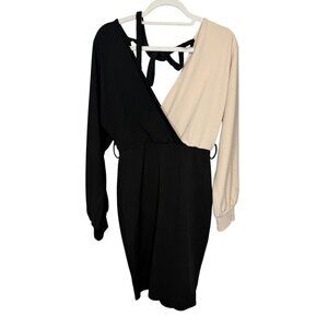 SHEIN Black Tan Colorblock Bodycon Dress Batwing Sleeve Size 8/10